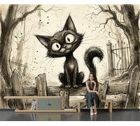 SMBHIAON Black Cat Dead Forest Photo Wallpaper Panoramic, Cartoon Dark Animals Wall Mural Poster 3D Effect - Silk Wallpaper for Living Room Bedroom Office TV Background Decoration, 200 × 140 cm