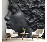 SMBHIAON Black Female Head Sculpture Wall Mural 250×175 cm - Black Modern Sculpture Style for Living Room, Bedroom & Kitchen Home Decor