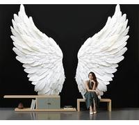 SMBHIAON Black Wallpaper 3D White Angel Wings Wallpaper,Realistic Sculpture Panoramic Wall Murals for Bedroom Living Room Tv Backdrop Hallway Hall Lounge,200 × 140 Cm