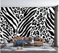 SMBHIAON Black White Wallpaper 3D Leopard Print Zebra Pattern Wallpaper,Abstract Wildlife Panoramic Wall Murals for Bedroom Living Room Tv Backdrop Hallway Hall Lounge,200 × 140 Cm