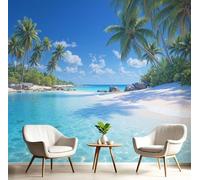 SMBHIAON Blue Wallpaper, Clear Waters Palm Trees Mural Wallpaper, Tropical Beaches Room Decor Wall Art for Living Room Bedroom Kitchen 450 × 315 Cm