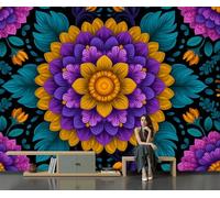 SMBHIAON Bohemian Mandala Pattern 3D Silk Wall Mural Art Deco Style Photo Wallpaper Poster Picture Design for Living Room Kids' Bedroom & Home Interiors,300 × 210 Cm,Purple