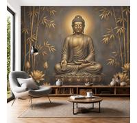 SMBHIAON Bronze Brown Wallpaper Bronze Buddha Golden Bamboo Wallpaper Retro Bamboo Forest Zen Wall Mural 350 × 256 cmLarge Photo Wallpapers for Bedroom Living Room Tv Backdrop Hallway