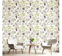 SMBHIAON Butterflies Berries Green Vines Photo Wallpaper Panoramic, Plant Pattern Wall Mural Poster Effect - Silk Wallpaper for Living Room Bedroom Office Tv Background Decoration, 350 × 256 Cm