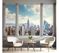 SMBHIAON City Skylines Photo Wallpaper - Realistic City Panorama Wall Mural,150×105 cm,Blue, Decorative Poster for Living Room, Kitchen & Bedroom Home Wall Decoration