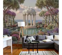 SMBHIAON Classical Gardens Murals, Garden Pavilion Scenes Wall Mural Wallpaper, White Wallpaper for Bedroom Living Room Decor 400 × 280 Cm (Not Self-Adhesive)