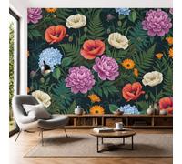 SMBHIAON Classical Still Life Oil Painting Wallpaper Peony Fern Leaf Wallpaper Mural 200 × 140 cm Green wall muralfor Bedroom Living Room Kitchen Wall Shelf Furniture