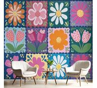 SMBHIAON Collage Flowers Mural Wallpaper,Daisies Tulips Panoramic Wallpaper, Wall Mural Decoration Poster 400 × 280 Cm Murals for Living Room Bedroom Hallway, Pinkish-Purple