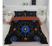 SMBHIAON Coverless Duvet Set with 2 Pillowcases, Ethnic Style Patterns Double Size Reversible Duvet All Seasons with Geometric Flower Shapes, Lightweight and Warm,Green