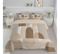 SMBHIAON Coverless Duvet Single, Reversible Abstract Beige Geometric Shapes Down Comforter,Minimalist Style Comforter Single Bed with Pillowcases,Beige Warm Quilt Sets for All Seasons