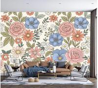 SMBHIAON Cream Wallpaper 3D Rose and Daisy Design Wallpaper,Retro Floral Panoramic Wall Murals for Bedroom Living Room Tv Backdrop Hallway Hall Lounge,250 × 175 Cm