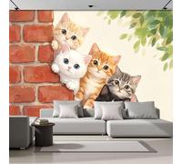 SMBHIAON Cute Cat Peeking Out Photo Wallpaper, Luxury Silk Wall Mural Decor Fun Cartoon Wall Sticker for Bedroom, Living Room, Sofa Backdrop Decor 300 × 210 Cm, Orange