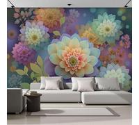 SMBHIAON Dahlia Green Leaf Pattern Wallpaper,Dreamy Flowers Photo Wallpaper Pink Wall Mural Wall Covering for Bedroom Adults Teenager Living Room Lounge Hallway 300 × 210 Cm