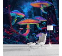 SMBHIAON Dark Blue Wallpaper, Fluorescent Mushroom Forest Mural Wallpaper, Mysterious Room Decor Wall Art for Living Room Bedroom Kitchen 350 × 256 Cm