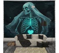SMBHIAON Dark Fantasy Theme Tapestry,Skull Veil Wall Tapestry Cyan Wall Hanging Decoration for Bedroom Living Room 100 x 75 cm
