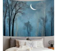 SMBHIAON Dead Trees Crescent Moon Tapestry Forest Landscapewall Tapestry Dead Trees Crescent Moon Wall Hanging Bedroom Home Decor (150 X 130 Cm, Blue White)