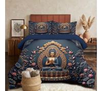 SMBHIAON Double Blue Buddha Lotus Pond Comforter Set - Soft Dark Classical Art Microfiber Bedding - with 1 Comforter and 2 Pillow Shams Dark Blue