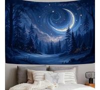 SMBHIAON Dream Forest Tapestry Starry Sky New Moon Trees Tapestry Wall Hanging Midnight Blue Wall Tapestries For Bedroom Living Room Dorm Backdrop Decor 230 X 180 Cm