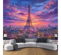 SMBHIAON Eiffel Tower Sunset Photo Wallpaper - 150 × 105 cm Wall Mural - Urban Landscape Bedroom Living Room Decoration Poster,Purple