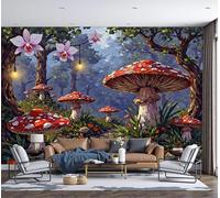 SMBHIAON Enchanted Forest Wall Mural 3D Glowing Mushrooms Orchids Wallpaper Large Red Wall Wallpaper for Living Room Bedroom 400 × 280 Cm