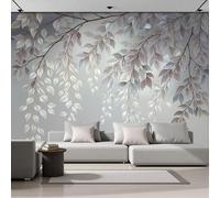SMBHIAON Falling Leaf Design Photo Wallpaper - 350 × 256 Cm Wall Mural - Plant Illustrations Bedroom Living Room Decoration Poster,Light Gray