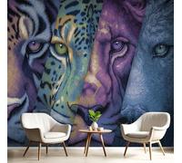 SMBHIAON Fantasy Animals Mural Wallpaper for Living Room Lion Tiger Leopard Spliced Wall Mural for Tv Backdrop Bedroom Hallway Hall Lounge - 450 × 315 Cm,Purple Blue