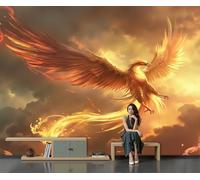 SMBHIAON Fantasy Art Murals, Magnificent Phoenix Flames Wall Mural Wallpaper, Yellow Wallpaper for Bedroom Living Room Decor 150 × 105 Cm (Not Self-Adhesive)