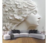 SMBHIAON Female Profile Wall Mural - Paper Sculpture Art Style,White Wallpaper Poster,250×175 cm, 3D Artwork for Bedroom, Living Room & Home Decoration (Not Self-Adhesive)