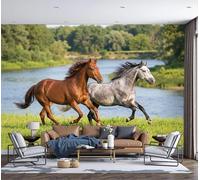 SMBHIAON Forest Animals Mural Wallpaper for Living Room Horses On Grasslrunning Wall Mural for Tv Backdrop Bedroom Hallway Hall Lounge - 400 × 280 Cm,Green