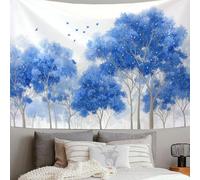 SMBHIAON Forest Scene Tapestry,Blue Trees Flying Birds Aesthetic Wall Hanging, Blue Tapestries for Bedroom, Living Room - 230 x 180 cm