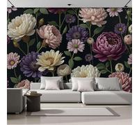 SMBHIAON Garden View Mural Wallpaper for Living Room Blooming Peonies Chrysanthemums Wall Mural for Tv Backdrop Bedroom Hallway Hall Lounge - 250 × 175 Cm,Purple Pink