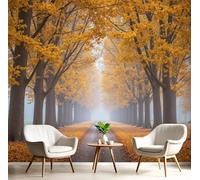 SMBHIAON Golden Leaves Trail Pattern Photo Wallpaper - 250 × 175 cm Wall Mural - Natural Autumn Landscape Bedroom Living Room Decoration Poster,Yellow