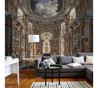 SMBHIAON Golden Yellow Wallpaper 3D Classical Library Wallpaper,Baroque Style Panoramic Wall Murals for Bedroom Living Room Tv Backdrop Hallway Hall Lounge,400 × 280 Cm