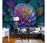SMBHIAON Gradient Dahlia Illustration 3D Silk Wall Mural Fantasy Realism Photo Wallpaper Poster Picture Design for Living Room Kids' Bedroom & Home Interiors,450 × 315 Cm,Green