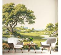 SMBHIAON Grass Green Wallpaper Hills Tall Trees Streams Wallpaper Retro Country Wall Mural 250 × 175 Cm Large Photo Wallpapers for Bedroom Living Room Tv Backdrop Hallway