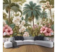 SMBHIAON Green Palm Trees Orchid Patterns Wall Mural - Jungle Plant Illustrations,Olive Green Wallpaper Poster,450 × 315 cm, 3D Artwork for Bedroom, Living Room & Home Decoration (Not Self-Adhesive)