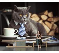 SMBHIAON Grey British Shorthair Cat 3D Silk Wall Mural Humorous and Realistic Pets Photo Wallpaper Poster Picture Design for Living Room Kids' Bedroom & Home Interiors,200 × 140 Cm,Grey