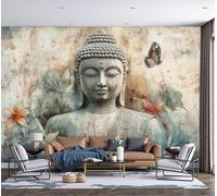 SMBHIAON Grey Wallpaper 3D Buddha Floral Patterns Wallpaper,Classical Art Panoramic Wall Murals for Bedroom Living Room Tv Backdrop Hallway Hall Lounge,450 × 315 Cm