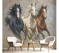 SMBHIAON Horses Running On The Grass Wall Mural 300×210 cm - Brown Realistic Animal Relief Paintings for Living Room, Bedroom & Kitchen Home Decor