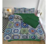 SMBHIAON King Duvet Cover Sets- Geometric Floral Pattern Bedding Set, Traditional Moroccan Tile Style Soft Microfibre Duvet Cover 230×220 cm + 2 Pillowcases