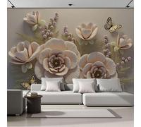SMBHIAON Light Beige Wallpaper Flower Butterfly Wall Sculptures Wallpaper 3D Paper Art Style Wall Mural 350 × 256 Cm Large Photo Wallpapers for Bedroom Living Room Tv Backdrop Hallway