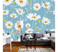 SMBHIAON Light Blue Wallpaper White Daisy Pattern Wallpaper Elegant Pastoral Flowers Wall Mural 150 × 105 Cm Large Photo Wallpapers for Bedroom Living Room Tv Backdrop Hallway