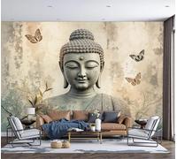 SMBHIAON Light Gray Wallpaper, Ancient Thai Buddha Statues Mural Wallpaper, Traditional Art Room Decor Wall Art for Living Room Bedroom Kitchen 150 × 105 Cm
