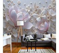 SMBHIAON Light Pink Wallpaper 3D Pink Magnolia Pattern Wallpaper,Paper Art Style Panoramic Wall Murals for Bedroom Living Room Tv Backdrop Hallway Hall Lounge,250 × 175 Cm