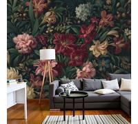 SMBHIAON Lily and Carnation Patterns Wallpaper,Realistic Tropical Flowers Photo Wallpaper Dark Green Wall Mural Wall Covering for Bedroom Adults Teenager Living Room Lounge Hallway 300 × 210 Cm