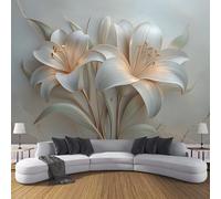 SMBHIAON Lily Flower Texture Photo Wallpaper - 3D Relief Flowers Wall Mural,300×210 cm,Light Gold, Decorative Poster for Living Room, Kitchen & Bedroom Home Wall Decoration
