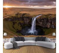 SMBHIAON Magnificent Natural Landscape Murals, Majestic Waterfall Cliff Patterns Wall Mural Wallpaper, Orange Color Wallpaper for Bedroom Living Room Decor 250 × 175 cm (Not Self-Adhesive)