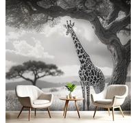 SMBHIAON Majestic Animal Giraffe Pattern Photo Wallpaper - 350×256 cm Wall Mural - Vast GrasslLandscape Bedroom Living Room Decoration Poster,Dark Gray