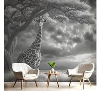 SMBHIAON Majestic Giraffe Textures Wall Mural 300×210 cm - Black White Wildlife Illustrations for Living Room, Bedroom & Kitchen Home Decor