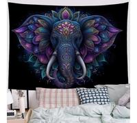 SMBHIAON Mandala Pattern Tapestry Gilded Carved Elephant Wall Tapestry Sea Blue Wall Hanging Decoration For Bedroom Living Room 100 X 75 Cm